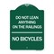 Signmission Do Not Lean Anything on Railings-No Bicycles, Green & White Aluminum Sign, 18" x 24", GW-1824-24631 A-DES-GW-1824-24631 - alternate 1